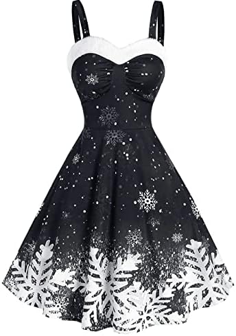 נדנדה שמלות לנשים סקסי קלע תה שמלת חג המולד הדפסת 1950 בציר רוקבילי נשף קאמיס חולצת סטרפלס שמלה