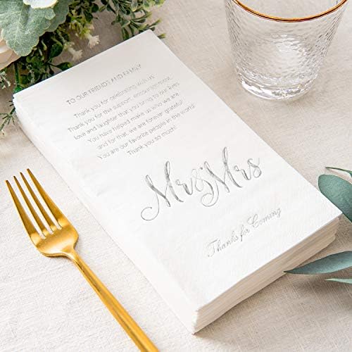 Crisky Silver Mr & Mrs ארוחת ערב מפעלות ארוחת ערב לחתונה מפיות מחליפות מגבות דקורטיביות חד פעמיות של כרטיס תודה