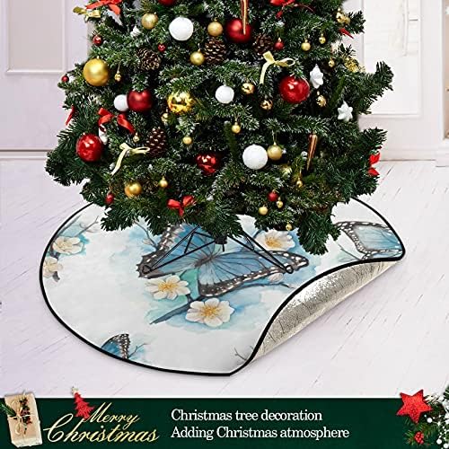 פריחת פרפר כחול פריחת חג המולד מחצלת עץ עץ עמיד למים שטיח מחצלת מגש מתחת לאביזר עץ חג המולד למגן לרצפת עץ קשה 28 אינץ '