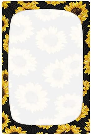 Alaza Sunflower Pript Pript פרח פרחוני עריסה שחורה סדיני בסינט מצויד לבנים בנות תינוקות פעוטות, מיני מידה 39 x 27 אינץ