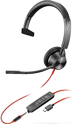 Plantronics - Blackwire 3315 קווית, אוזניות USB -A באוזן יחידה עם מיקרופון BOOM - התחבר למחשב/Mac דרך USB -A או נייד/טאבלט