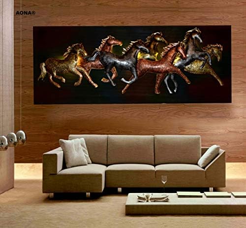 עיצוב קיר מתכת/קיר מסגרת אלגנטית רכובה 7 שבעה סוסים ריצה עם אור LED, 53 אינץ 'x 23 אינץ' x 2 אינץ