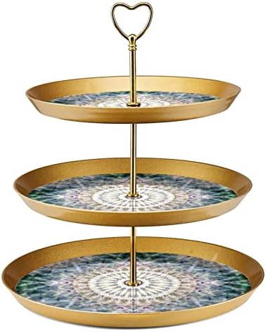 3 שכבת עוגת קאפקייקס מגדל עוגת מגדל מציג מחזיק קאפקייקס מגדל עץ קינוח למסיבות אירועים עיצוב, דפוס וינטג 'מנדלה אמנותי פרח