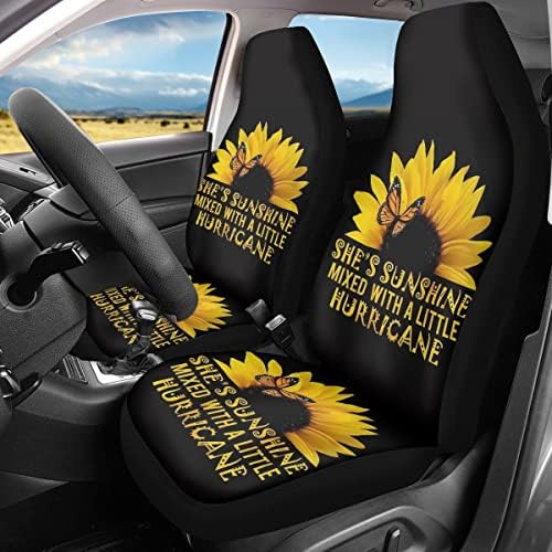 BigCarjob She Sunshine Sunflower Car Cover, חבילה של 2 כיסוי מגן מושב קדמי אוניברסלי, כיסוי מושב דלי אופנה לנשים