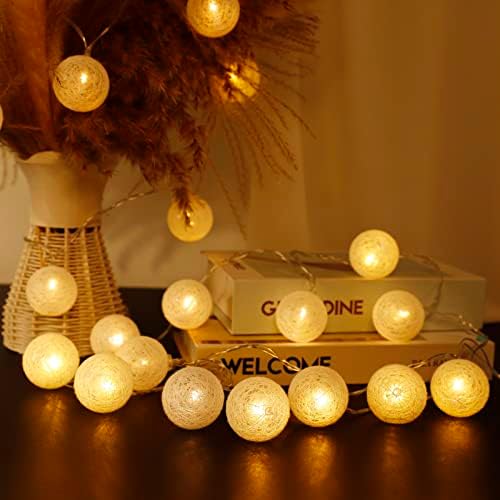 אורות פיות כותנה כותנה של Xiyunte - אורות חוט כותנה כותנה 3m/10ft אורות, 20 אורות כדור כותנה LED, USB או סוללה מופעלת