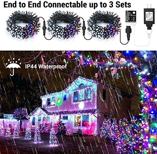 אורות חג מולד מחזקים צבעוניים, 65.67ft 200 LED קריר לבן ואורות חג מולד צבעוניים, 11 מצבים לעומק מרחוק מתאם בטוח 24