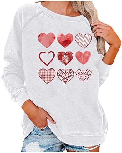 נשים אהבת לב סווטשירט אהבת לב מכתב הדפסת סווטשירט גרפי ארוך שרוול צווארון עגול סוודר חולצות