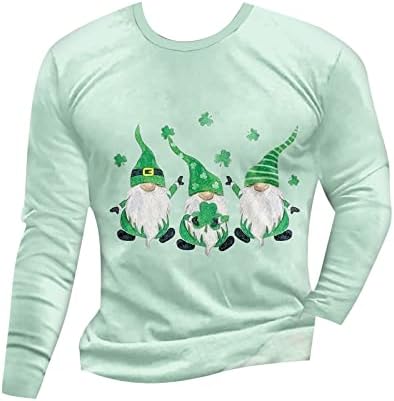 Oioloyjm St Patricks Day Mens חולצות טוניקה צמרות ללבוש עם חותלות אופנה מזדמנת מודפסת בתוספת סווטשירט שרוול ארוך בגודל