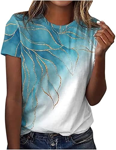 חולצות לנשים רופפות שרוול קצר מזדמן חולצות עליונות חמודות חמודות קיץ הדפס פרחוני צוות צוואר צוואר וינטג 'טוניקה
