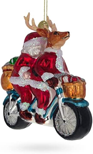 סנטה ואיילים על אופניים טנדם זכוכית קישוט חג המולד