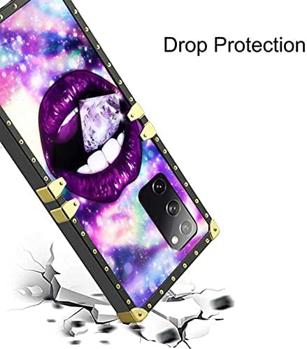 תואם למארז Samsung Galaxy S20 Fe 5G מרובע, שפתיים יהלומיות סגולות ערפילית צבעונית קישוט מוזהב יוקרתי עבור נערות