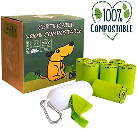 ירוק ירח כלב קקי תיק, בית קומפוסט לחיות מחמד פסולת שקיות וקל-עניבת ידיות שקיות צרור, כולל 2 רצועה מכשירי