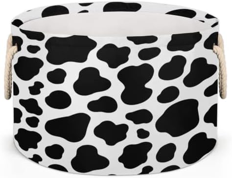 דפוס עור לבן שחור שחור סלים עגולים גדולים לאחסון סלי כביסה עם ידיות סל אחסון שמיכה למדפי אמבטיה פחים לארגון