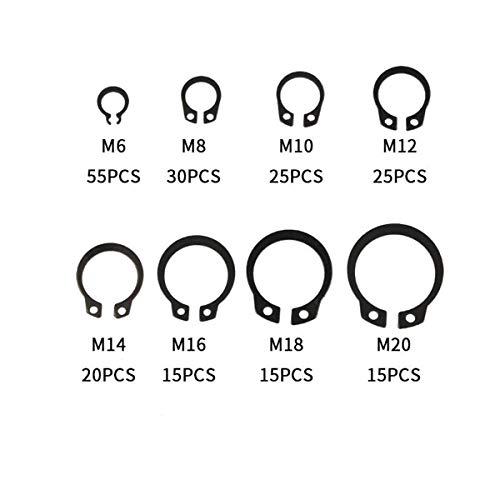 200 יחידות מנקי קליפ טבעת שמירה מ '6-מ' 20 ערכת מבחר מעגלי שמירה חיצוניים פנימיים שחור