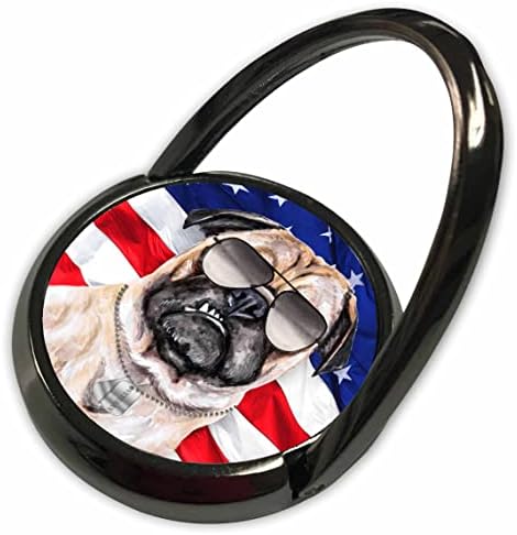 3drose patriotic pug כלב עם תגיות כלבים ותיקות ודגל ארהב - טבעות טלפון