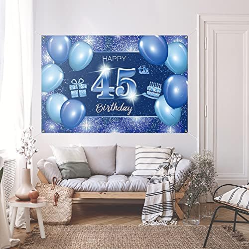 5665 שמח 45 יום הולדת רקע באנר דקור כחול-דוט נצנצים ניצוץ 45 שנים מסיבת יום הולדת נושא קישוטי עבור גברים נשים ספקי