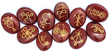 סילון אדום ג'ספר K-Aruna Reiki 11 אבן סט אבן סגלגל גביש אבן חן חרוט צ'אקרה ריפוי איזון איזון רוחני חוברת חוברת חוברת גביש תמונה