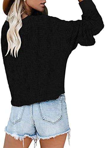 חמוד ארוך שרוול חולצות לנשים צוואר לעטוף סוודרים ארוך שרוול סרוג אסימטרית מכפלת סוודר מוצק צבע חולצות
