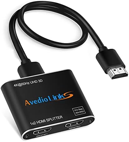 קישורי Avedio 4K@60Hz מפצל HDMI 1 ב -2 אאוט, דו כיווני HDMI מפצל למסכים כפולים, 1x2 HDMI 2.0 Splitter Video מפיץ מראה