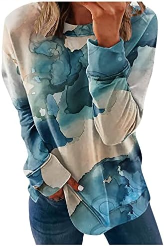 חולצות סתיו של נוקמופו לנשים הדפסת אופנה מזדמנת צוואר עגול סוודר שרוול ארוך עליון עליון חולצת טריקו כותנה בסיסית