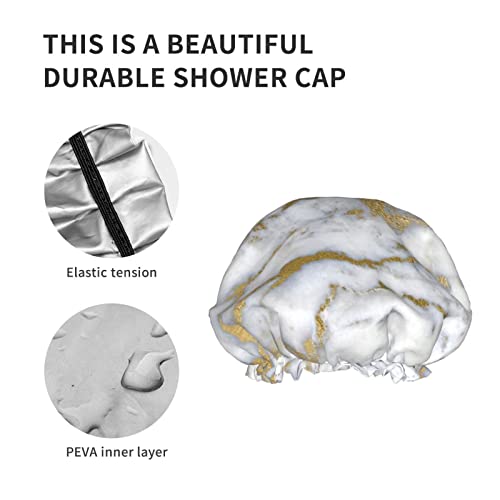 נשים לשימוש חוזר כובע שיער Hipster שיש זהב לבן שכבות כפול שכבות אטום למקלחת כובע אמבטיה