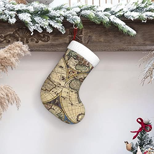 Yilequan 18 אינץ 'גרבי חג המולד גרביים קלאסיות, מפה עתיקה עולמית כדור הארץ, לחג המשפחתי של קישוטים לחג המולד
