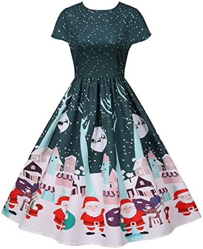 חג המולד הדפסת-נשים של קלאסי תה שמלת כובע שרוול קוקטייל מסיבת שמלות פולקה נקודות מודפס בציר אימפריה מותניים שמלה