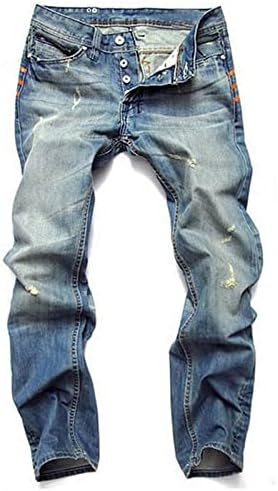 מכנסי ג'ינס קרעו לגברים, הרסו במצוקה רזה מתאימה מתנשפת ג'ינס ישר עם מכנסיים בסגנון רחוב חורים