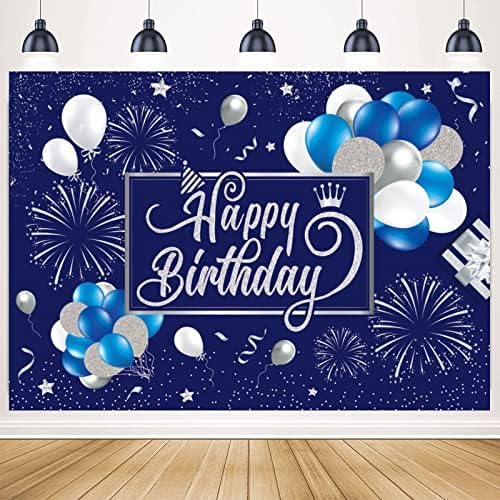יום הולדת שמח רקע באנר כחול וכסף יום הולדת שמח סימן נצנצים בלון זיקוקין סימן יום הולדת רקע תמונה רקע מסיבת יום הולדת אספקת