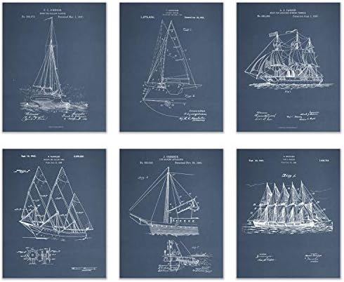 מפרשית פטנט קיר תפאורה - סט של 6 שיט אמנות הדפסי