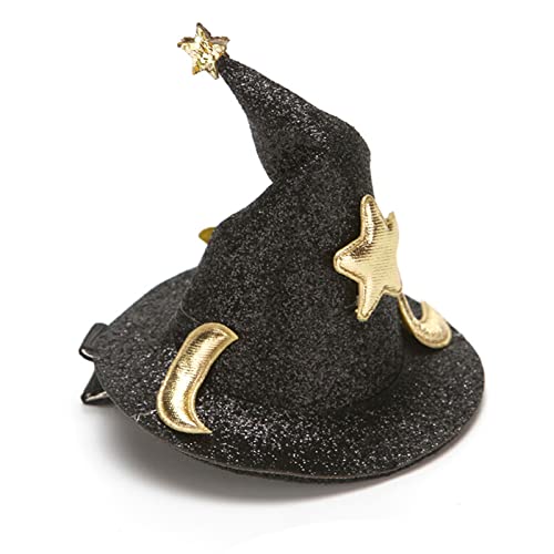 כובע מכשפה שחור עם קטעי שיער כוכב אביזר תלבושות ליל כל הקדושים