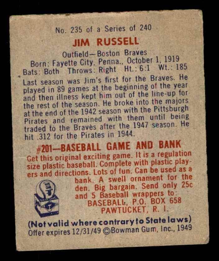 1949 באומן 235 ג'ים ראסל בוסטון בראבס VG Braves