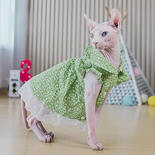 ספינקס חתול קיץ בגדי אופנה הצמד כפתור שמלת הדפסת נוח חתלתול חולצות עבור ספינקס, קורניש רקס, דבון רקס, פטרבלד, ירוק