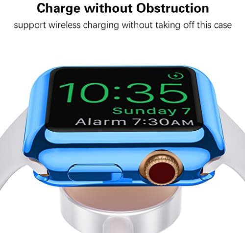 מארז Mastten 2-Pack תואם ל- Apple Watch Case Series 3 38 ממ, TPU HD HD דק במיוחד תואם למגן מסך Apple 38 ממ, כחול, ברור