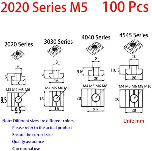 100 יחידות 2020 סדרת T הזזה אגוזים פטיש חסימת אגוזים מרובעים M5 T אגוזים ל 2020 פרופילי שחול אלומיניום T