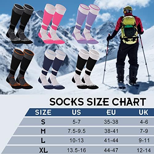 Morxplor Merino Wool Ski גרביים 2 זוגות חבילה לגברים ונשים, סקי וסנובורד ברך גרביים חמים גבוהים למזג אוויר קר