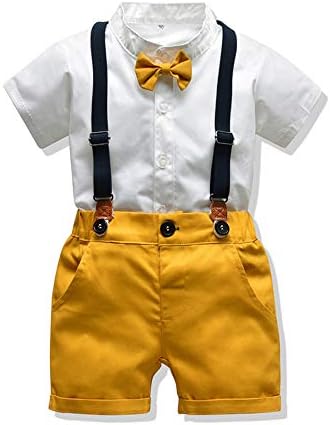 Tem Doger Baby Boys Boys Little Summer Guft חולצת Bowtie Stivender מכנסיים מכנסיים קצרים ג'נטלמן סט סרבל בגדים