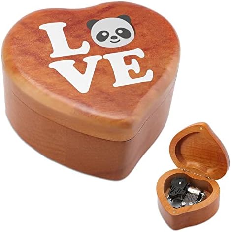 אהבה פנדה קופסת מוזיקה מעץ WINDUP מעוצבת בלב בצורת קופסאות מוזיקליות מודפסות ליום הולדת ולנטיין