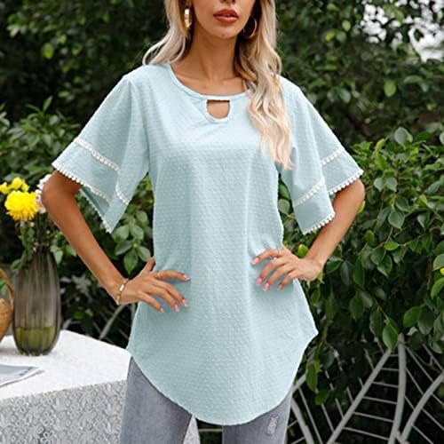 Wenini Womens Tops חולצות קיץ - שרוול נשף של נשים שרוול צוואר צוואר טשירטים רופפים שרוול חולצות נקודה לנשים מזדמנים