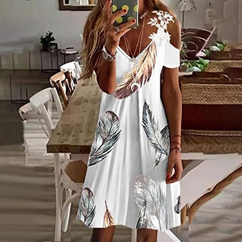 נשים מקרית סקסי צוואר קיץ שמלה קר כתף קצר שרוול חולצה שמלה פרחוני הדפסת אונליין זורם נדנדה מידי שמלות