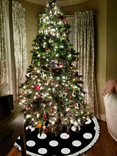 Xollar 48 אינץ 'גדול חצאית חג המולד חצאית מחצלת נקודות פולקה לבנות, קישוטים לעץ חג המולד לחג מסיבת חורף שנה
