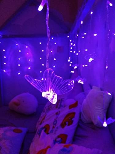 אורות פיות וילון פרפר לאורות מיתרים לחדר שינה תליית תקרת נצנוץ עיצוב 90 LED 10ft עם עיצוב חדר פרפרים של ילדות נידח