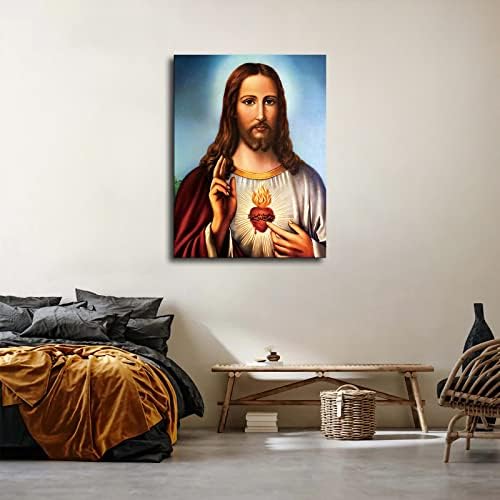 ישו המשיח בד קיר אמנות לב של ישו בד הדפסי קיר אמנות ציורי דת קיר יצירות אמנות תמונות לסלון חדר שינה קישוט, בית אמבטיה קיר תפאורה