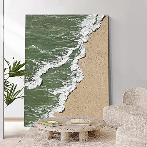 אמנות ציור מצויר ביד-מופשט ירוק אוקיינוס גלי קיר שמן ציור צבע מודרני שמן ציור בית קיר קישוט ציור, 70 על 100 סמ