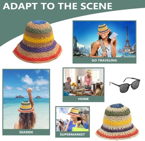 שוליים רחבים מתקפלים כובע שמש סרוגה סרוגה כובע שמש עם משקפי שמש כובע חוף קיץ אריז כובע דלי חיצוני לנשים ילדה