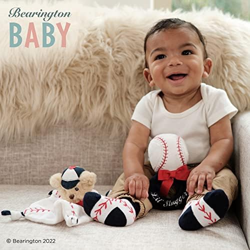 שמיכת תינוק של Bearington Lil 'Slugger Baby: 8 x 7 שמיכת בייסבול קטיפה לתינוקות, אולטרה-רך עם קטיפה ובד נעים,