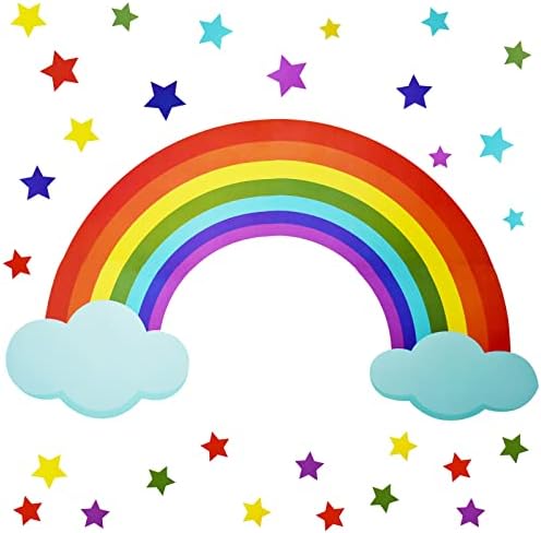 Maydahui Rainbow Cloud Cloud Wall מדבקות כוכבים צבעוניים קיר ויניל מדבקת קליפות נשלפות ומקל עיצוב קיר אמנות לתינוק