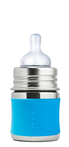 פורה קיקי 5 עוז/150 מיליליטר בקבוק תינוקות נגד קוליק מנירוסטה עם פטמת אוורור טבעית סיליקון ושרוול,