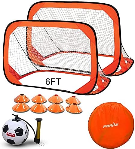 Porayhut Pop Up Soccer Soat ו- Ball Setts, רשת כדורגל ניידת לאימונים, סט של 2, הרכבה קלה עם תיק נשיאה קומפקטי, מתנה לילדים