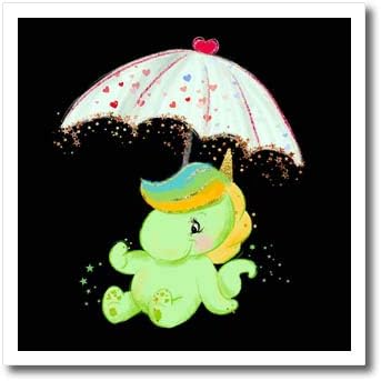 3DROSE BABY GREEN חד קרן גשם כוכבי גשם ציור מטרייה. - ברזל על העברות חום